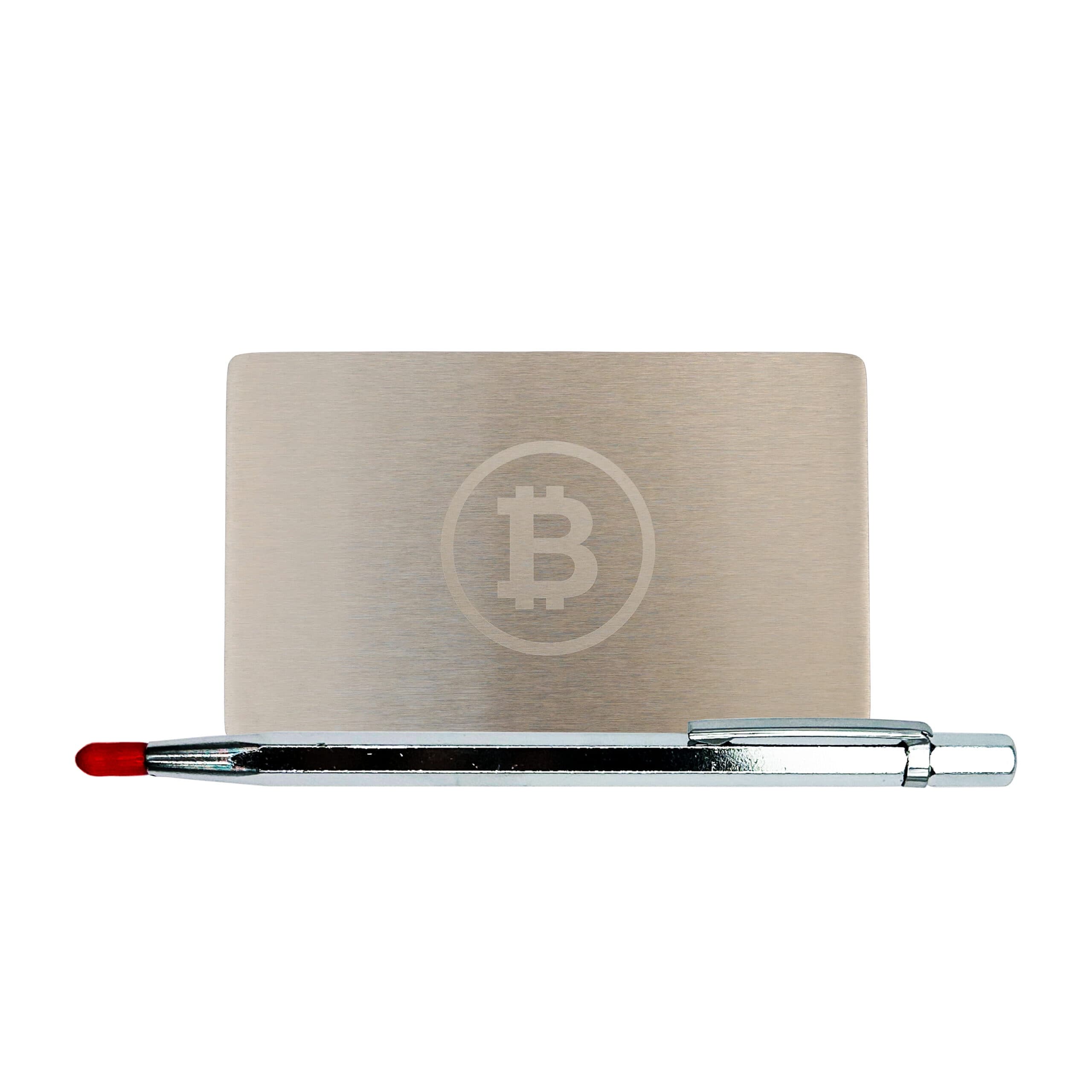Bitcoin Mini Plate Kripto Cüzdan Seed Metal Saklama Plakası (55x90mm) ve Gravür Kalemi